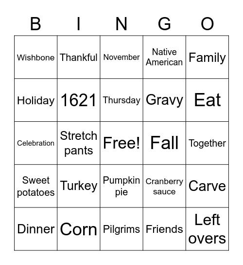 Thanksgiving Bingo Card