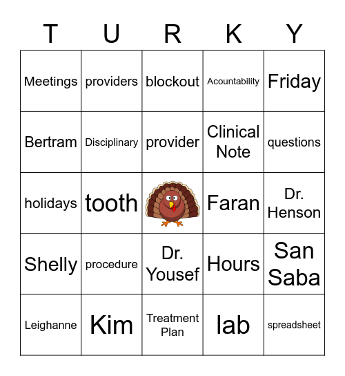 Turkey Month Bingo Card