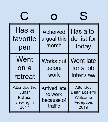 CoSSAC BINGO Card