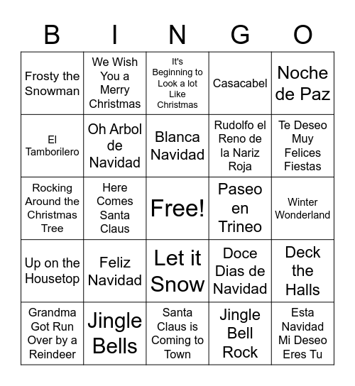 Christmas Carol Bingo Card