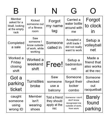 While I was at work Bingo Card
