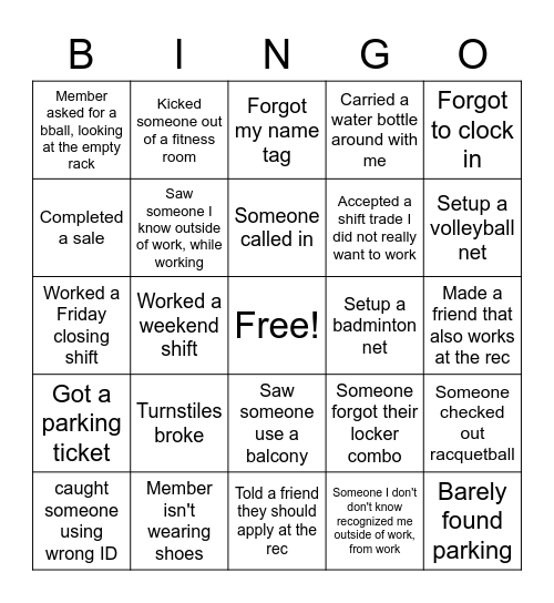 While I was at work Bingo Card