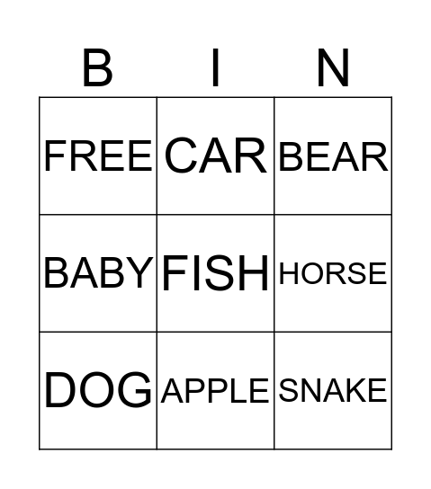 KINDERGARTEN Bingo Card