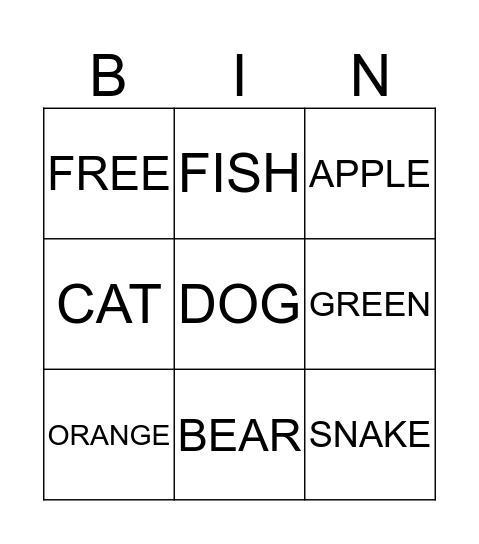 KINDERGARTEN Bingo Card