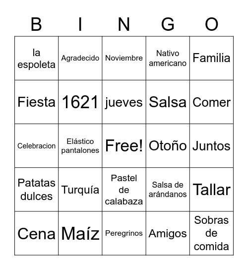 Thanksgiving Bingo Card