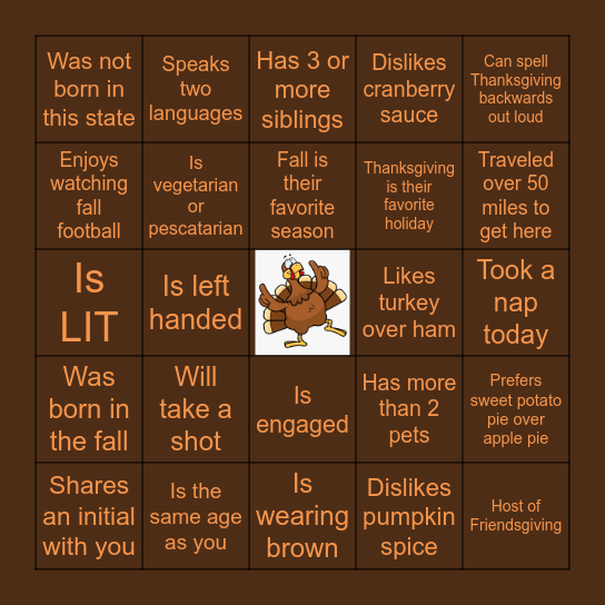 Friendsgiving: Find Someone Who... Bingo Card