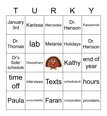 Turkey Month Bingo Card