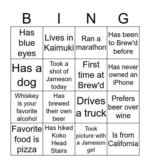 Brew'd Movember Bingo Card