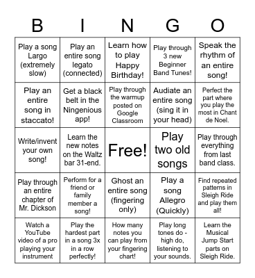 Music Practice Bingo Card
