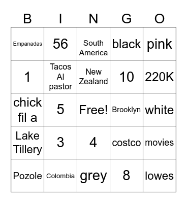 OZ BINGO Card
