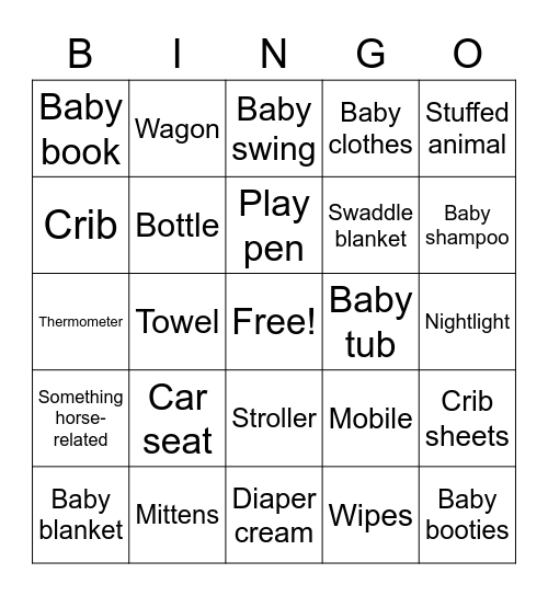 Carlsen Baby Shower Bingo Card