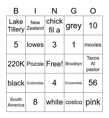 OZ Bingo Card