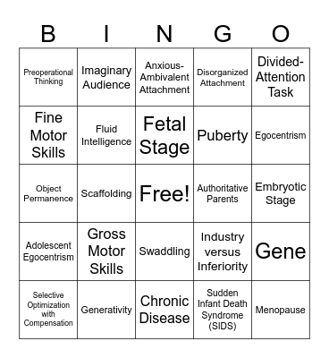 Lifespans Bingo Card