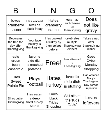 Thanksgiving Bingo Card