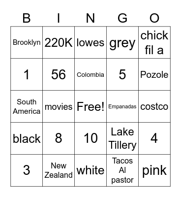 OZ BINGO Card