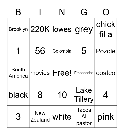 OZ BINGO Card