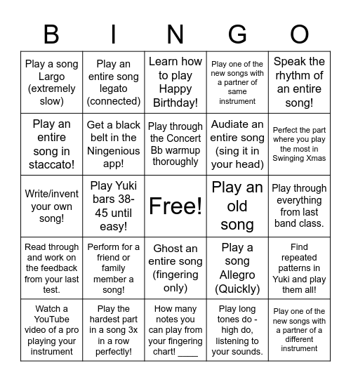 Music Practice Bingo Grade 8 Bingo Card