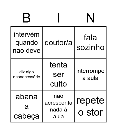 aulas do miguel Bingo Card