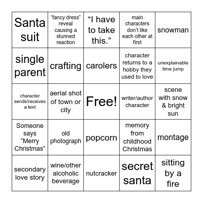 Hallmark Christmas Movie Bingo Card