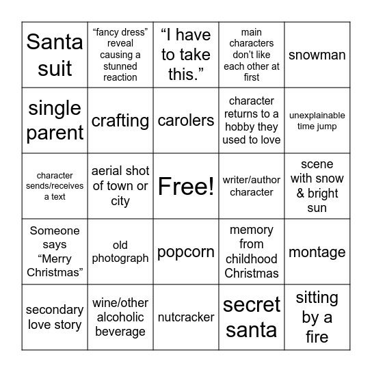 Hallmark Christmas Movie Bingo Card
