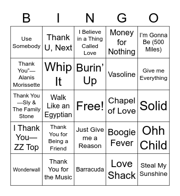 Family Thanks Bingo Card