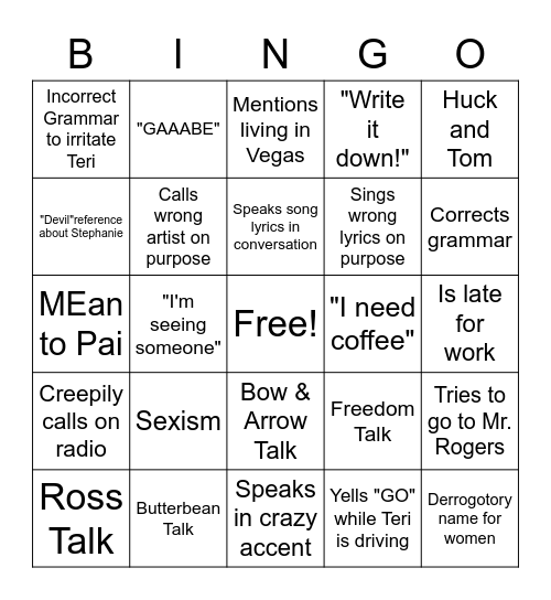 PBC Bingo Card