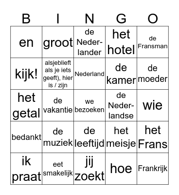 Mots Chapitre 1 GT/HAVO Bingo Card