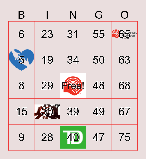 TD United Way Employee Giving Campaign 2023 Bingo Card