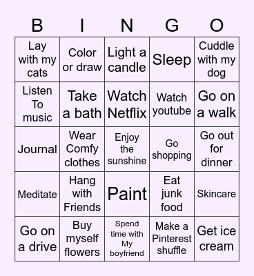 Self Care Bingo Card
