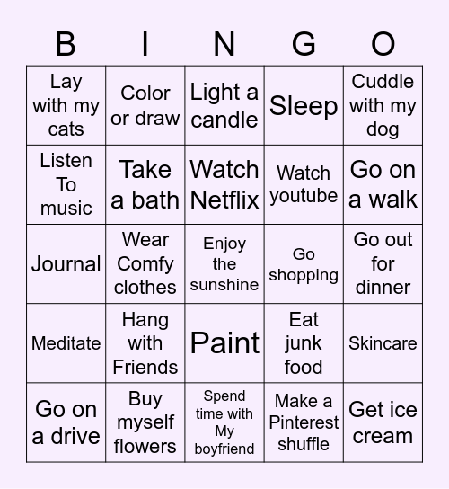 Self Care Bingo Card