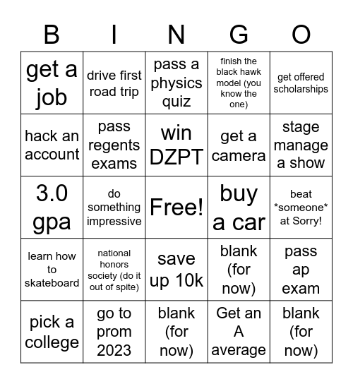 life bingo 22-23 Bingo Card