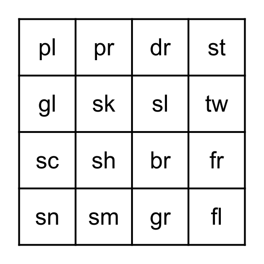 Blending Sounds Bingo Card