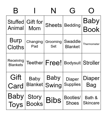 Baby Shower Bingo Card