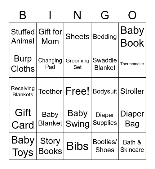 Baby Shower Bingo Card