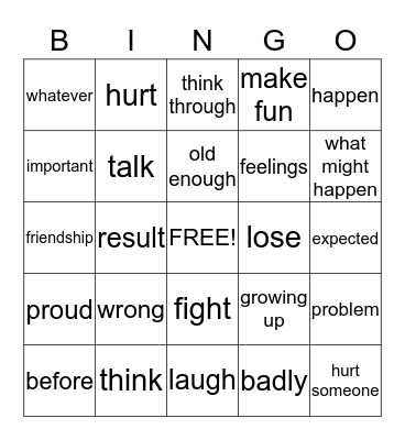 Thing Before You Talk Bingo Card