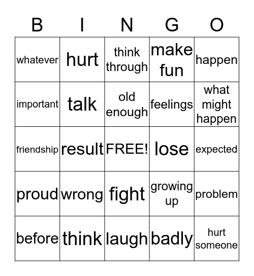 Thing Before You Talk Bingo Card