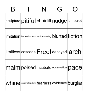 Vocabulary Bingo Card