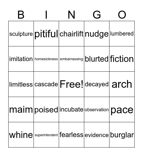 Vocabulary Bingo Card