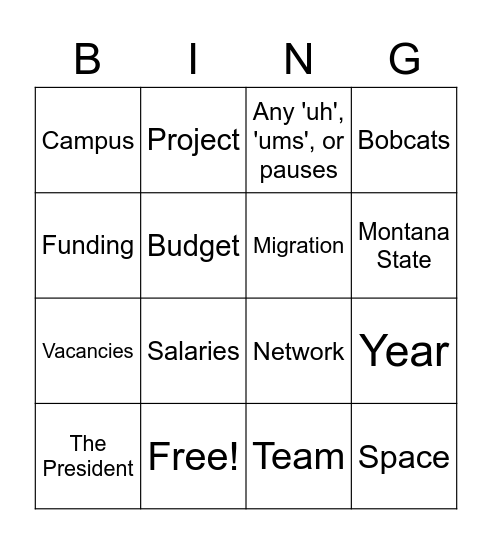 Buzz Words Bingo Card