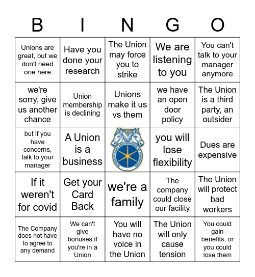 Union Busting Bingo Card
