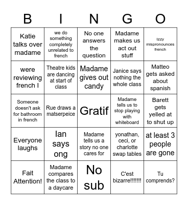 French II Bingo Card