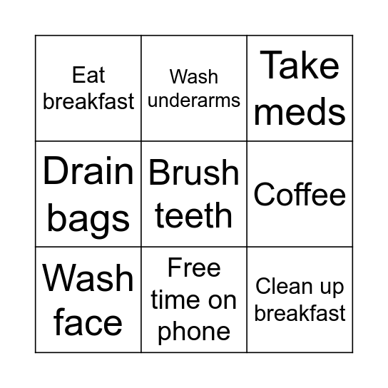 Morning routine Bingo Card