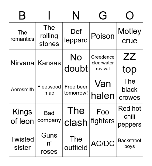 Name the Band Bingo Card