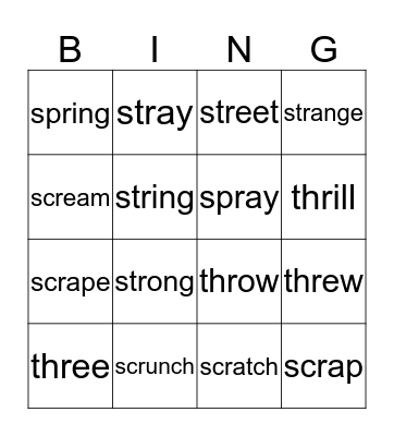 2nd/3rd Grade 3-Letter Clusters Bingo Card