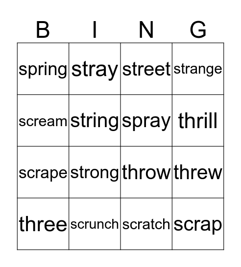 2nd/3rd Grade 3-Letter Clusters Bingo Card