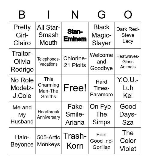 Music Bingo Card