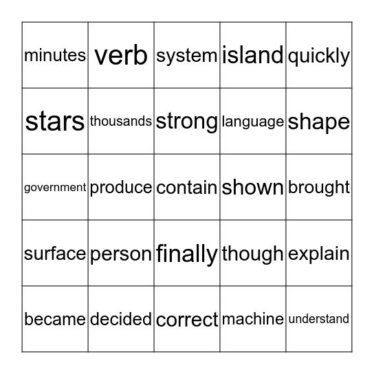 Fry Words 400's Bingo Card