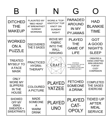 COZY CRAFT RETREAT 2022 Bingo Card