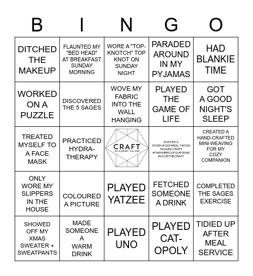 COZY CRAFT RETREAT 2022 Bingo Card