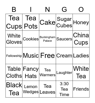 Ladies Tea Party and Fellowship Bingo Card